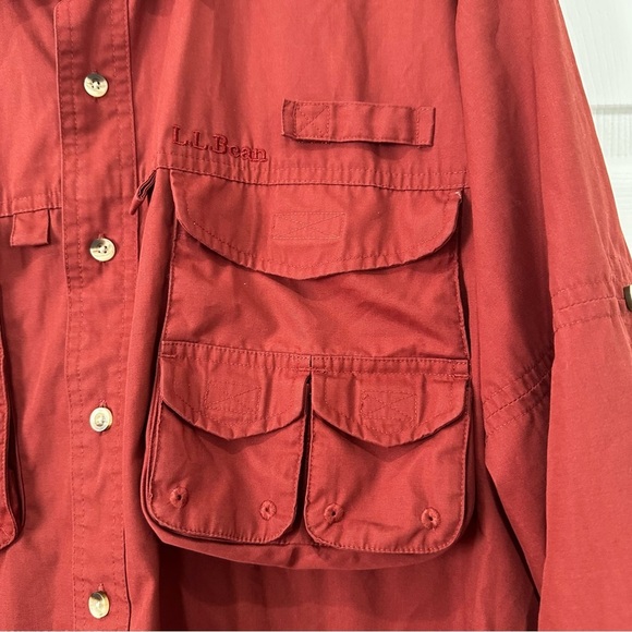 L.L. Bean Buzz Off Insect Shield Vented Fishing Shirt Red L Regular. - Picture 4 of 7